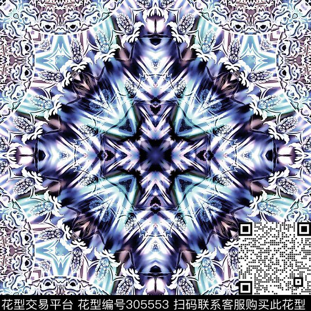 几何格纹花卉炫彩数码印花华亿平台下载（图片编号: 305553） - 瓦栏（Walan）
