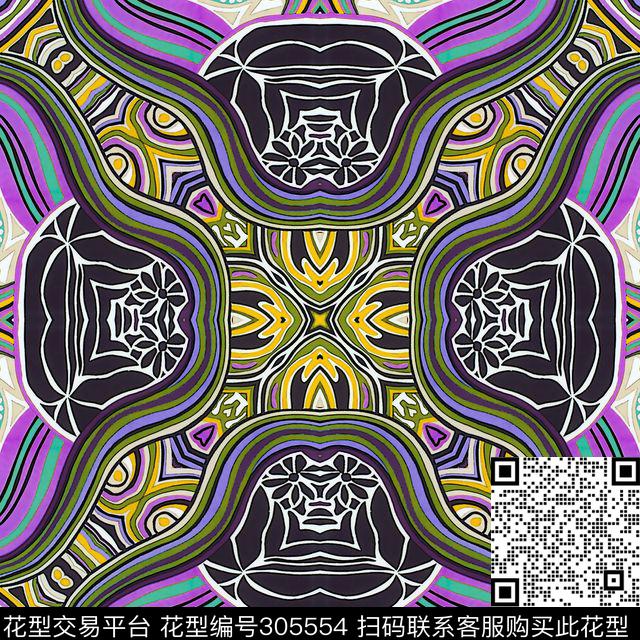 几何线条多彩古典花纹数码印花华亿平台下载（图片编号: 305554） - 瓦栏（Walan）