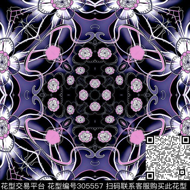 几何条带花卉复古数码印花华亿平台下载（图片编号: 305557） - 瓦栏（Walan）