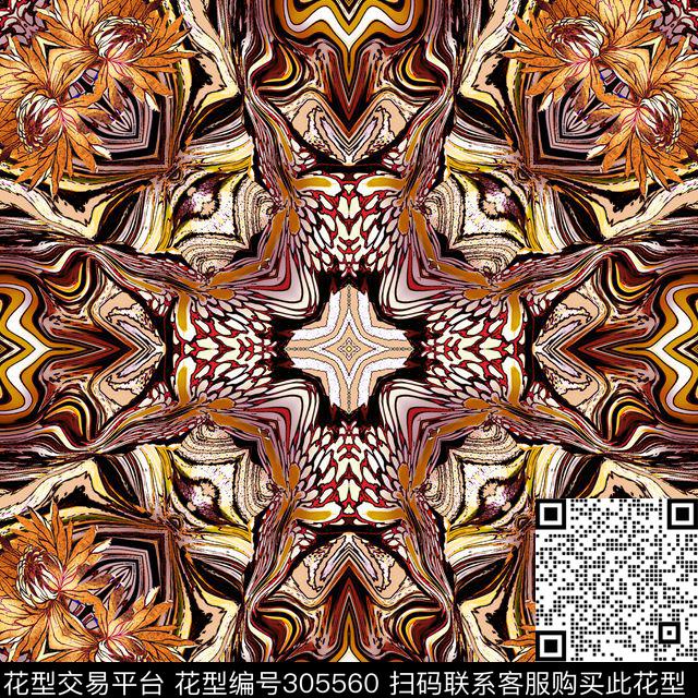 几何线条抽象花卉古典花纹数码印花华亿平台下载（图片编号: 305560） - 瓦栏（Walan）