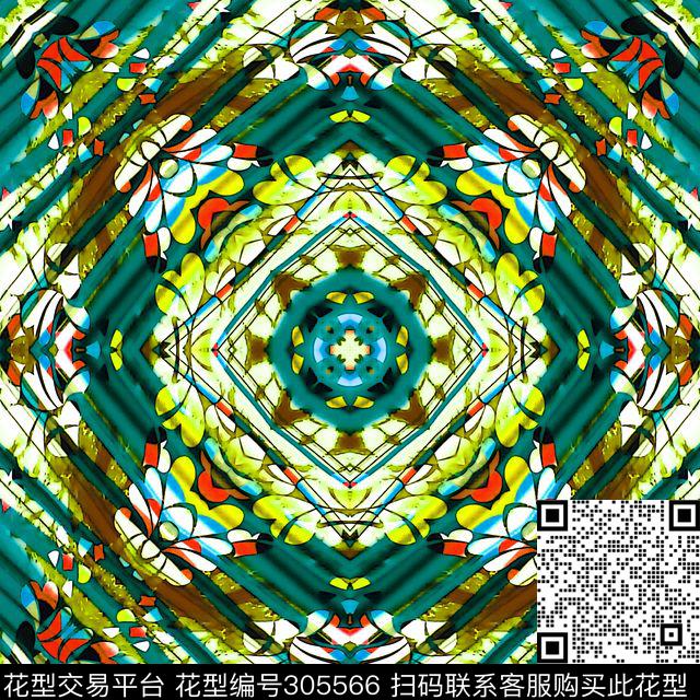 几何线条多彩古典花纹数码印花华亿平台下载（图片编号: 305566） - 瓦栏（Walan）