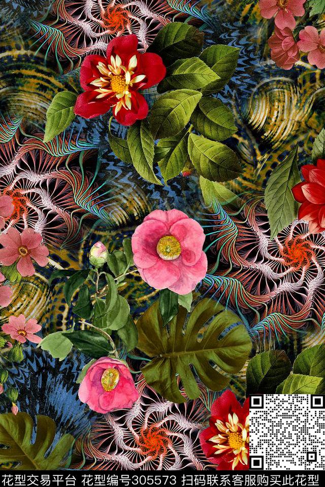 油画花卉复古多彩数码印花华亿平台下载（图片编号: 305573） - 瓦栏（Walan）