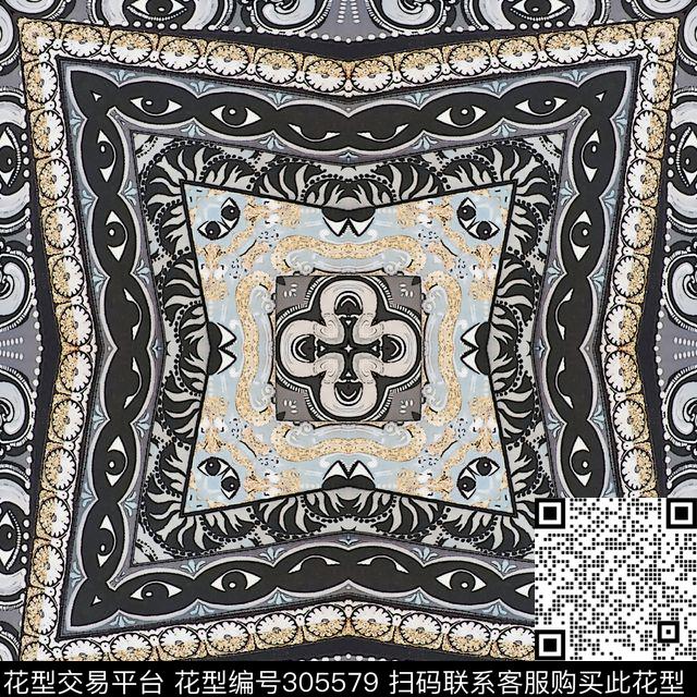 几何线条复古方巾古典花纹传统印花华亿平台下载（图片编号: 305579） - 瓦栏（Walan）