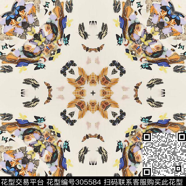 抽象花卉蝴蝶多彩数码印花华亿平台下载（图片编号: 305584） - 瓦栏（Walan）