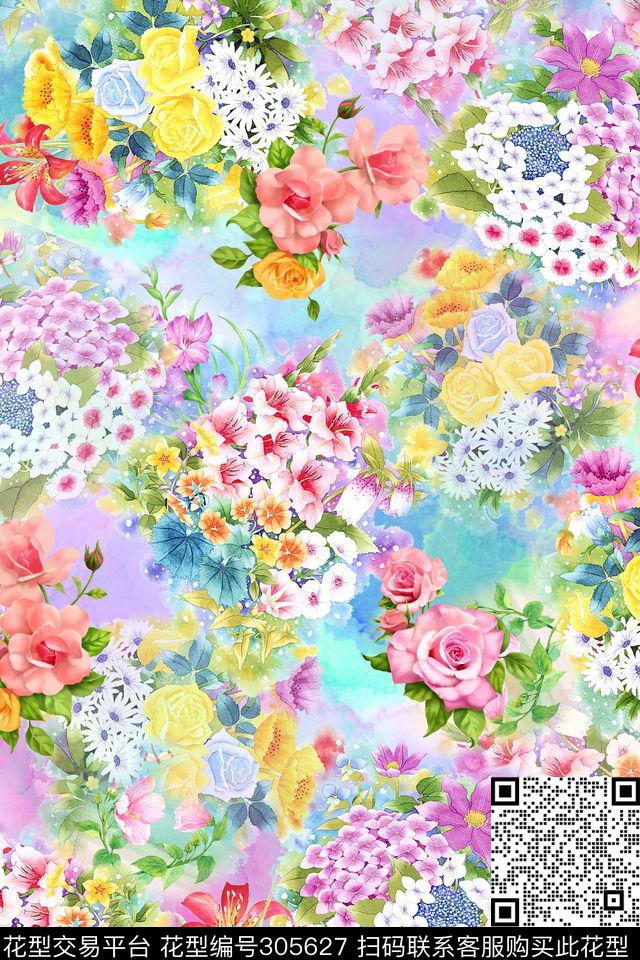 水彩花卉碎花清新数码印花华亿平台下载（图片编号: 305627） - 瓦栏（Walan）