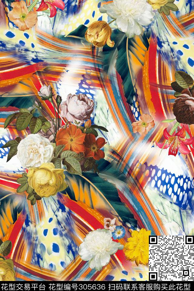 几何线条多彩波点数码印花华亿平台下载（图片编号: 305636） - 瓦栏（Walan）