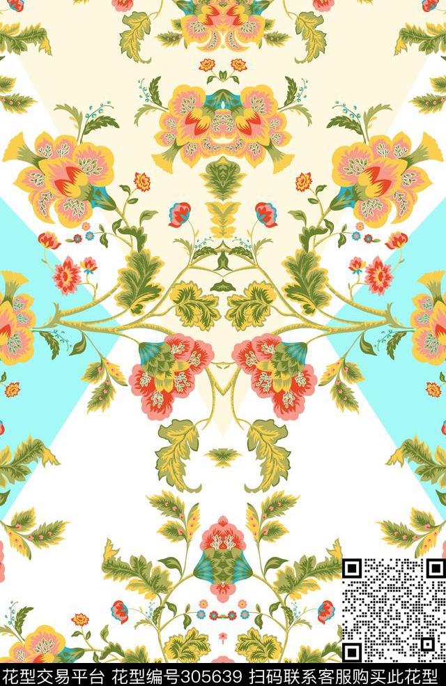 水彩花卉复古民族风数码印花华亿平台下载（图片编号: 305639） - 瓦栏（Walan）