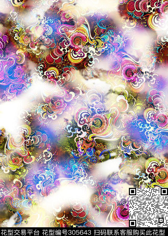 多彩祥云民族风数码印花华亿平台下载（图片编号: 305643） - 瓦栏（Walan）