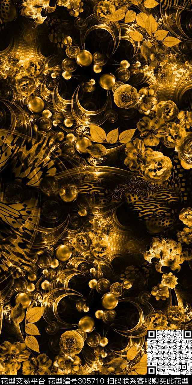 蝴蝶纹斑马纹复古花卉数码印花华亿平台下载（图片编号: 305710） - 瓦栏（Walan）