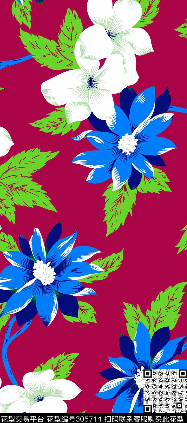 水彩花卉百合撞色传统印花华亿平台下载（图片编号: 305714） - 瓦栏（Walan）