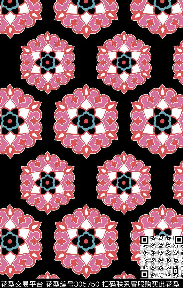抽象花卉复古大花传统印花华亿平台下载（图片编号: 305750） - 瓦栏（Walan）