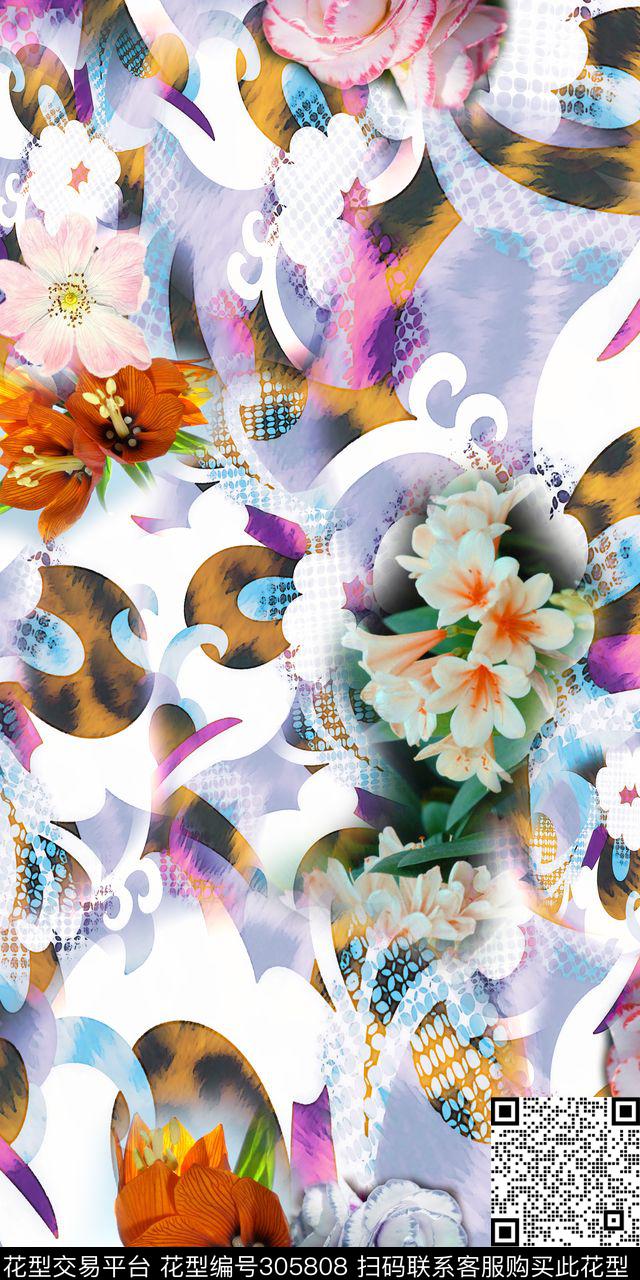 佩斯利涡旋纹摄影写实花卉艺术剪影数码印花华亿平台下载（图片编号: 305808） - 瓦栏（Walan）