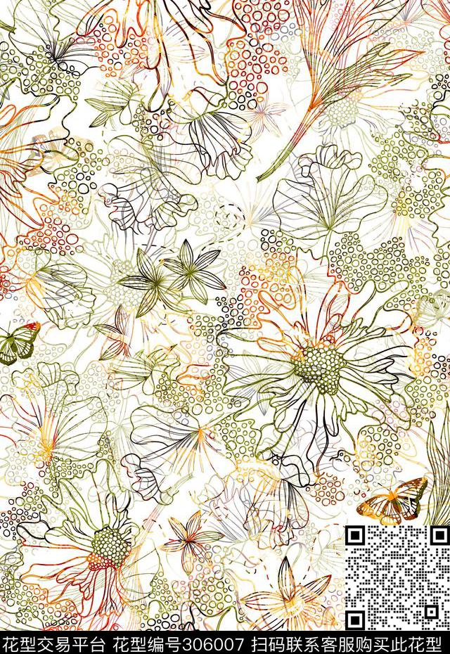 几何线条多彩手绘水彩数码印花华亿平台下载（图片编号: 306007） - 瓦栏（Walan）