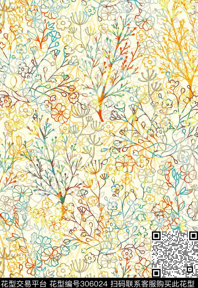 花卉休闲抽象数码印花华亿平台下载（图片编号: 306024） - 瓦栏（Walan）