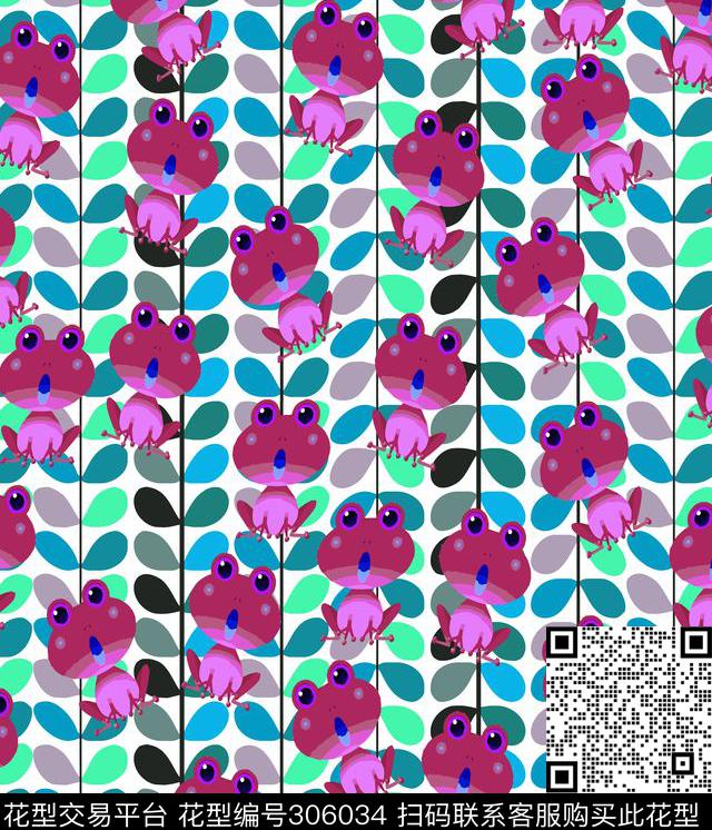 手绘水彩青蛙叶子传统印花华亿平台下载（图片编号: 306034） - 瓦栏（Walan）