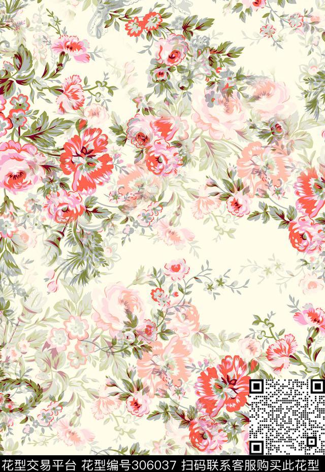 手绘水彩花卉清新怀旧素雅传统印花华亿平台下载（图片编号: 306037） - 瓦栏（Walan）