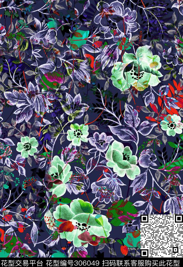 油画花卉植物神秘手绘凌乱数码印花华亿平台下载（图片编号: 306049） - 瓦栏（Walan）