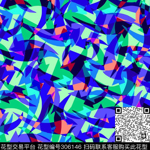 几何色块抽象花卉撞色传统印花华亿平台下载（图片编号: 306146） - 瓦栏（Walan）