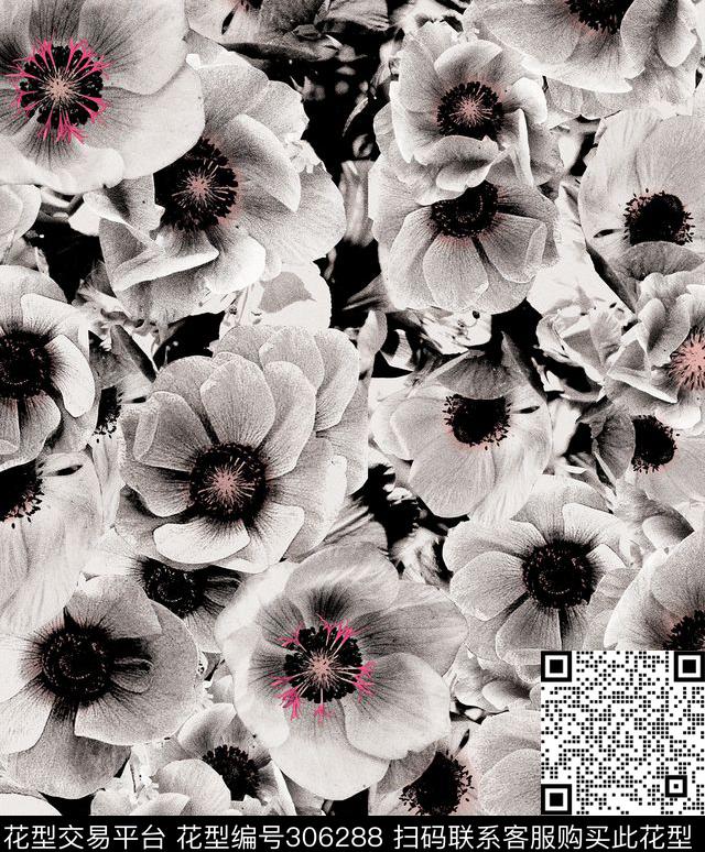 泼墨花卉数码印花华亿平台下载（图片编号: 306288） - 瓦栏（Walan）