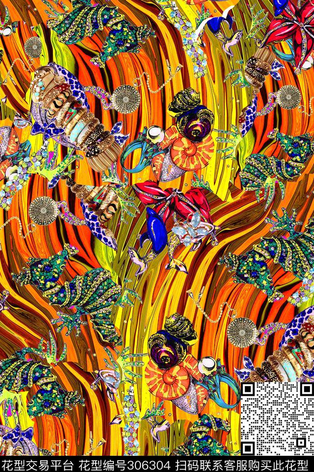 几何线条抽象珠宝数码印花华亿平台下载（图片编号: 306304） - 瓦栏（Walan）