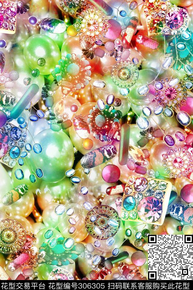 几何图像珠宝华丽数码印花华亿平台下载（图片编号: 306305） - 瓦栏（Walan）