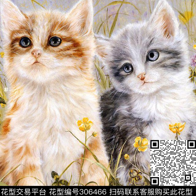 优化猫咪花卉草丛清新可爱数码印花华亿平台下载（图片编号: 306466） - 瓦栏（Walan）