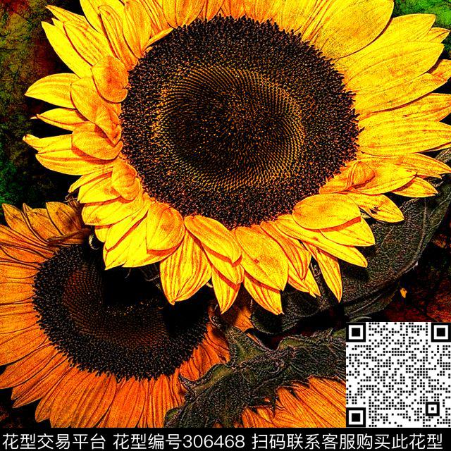 油画花卉向日葵复古数码印花华亿平台下载（图片编号: 306468） - 瓦栏（Walan）