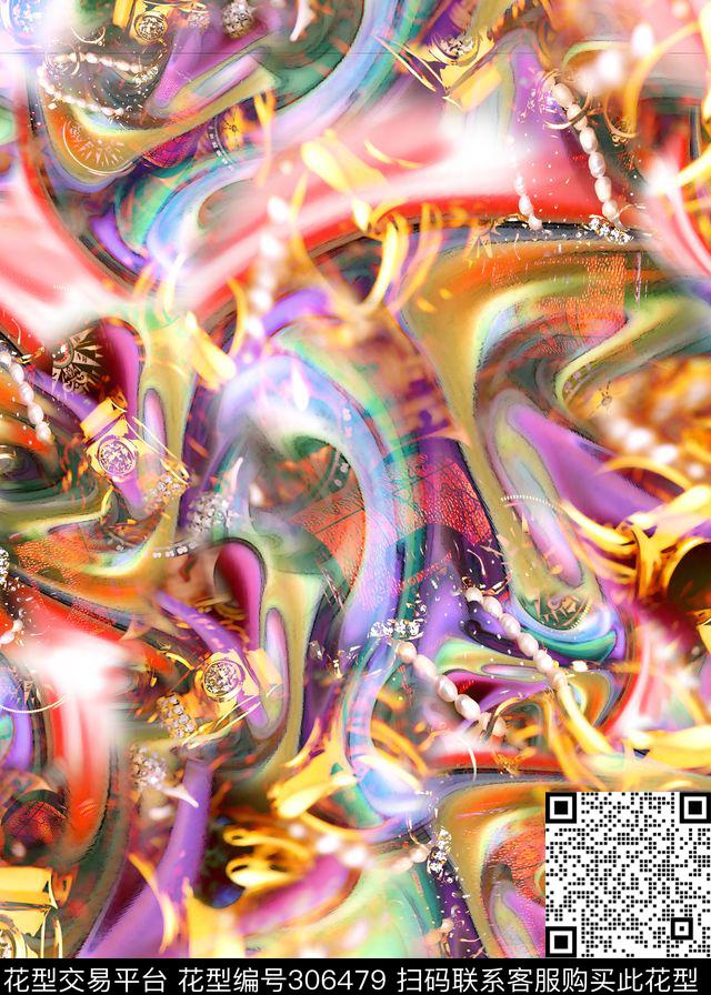 抽象光感宝石组合数码印花华亿平台下载（图片编号: 306479） - 瓦栏（Walan）