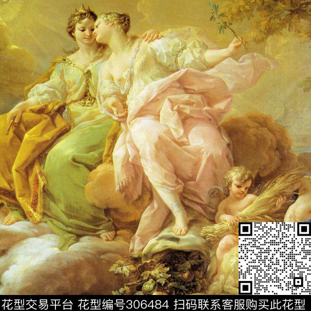 油画人物复古数码印花华亿平台下载（图片编号: 306484） - 瓦栏（Walan）