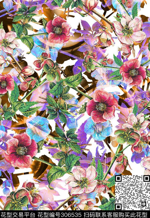 油画花卉炫彩清新组合数码印花华亿平台下载（图片编号: 306535） - 瓦栏（Walan）