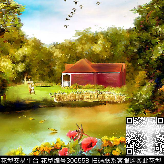 油画风景花卉建筑多彩数码印花华亿平台下载（图片编号: 306558） - 瓦栏（Walan）