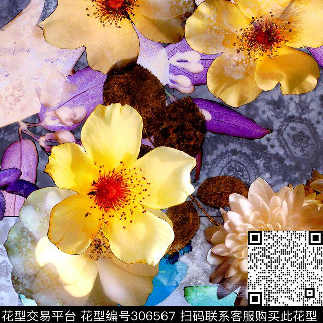 摄影写实花卉多彩写实数码印花华亿平台下载（图片编号: 306567） - 瓦栏（Walan）