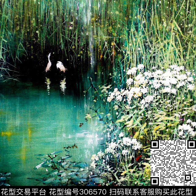 油画风景唯美湿地花鸟数码印花华亿平台下载（图片编号: 306570） - 瓦栏（Walan）