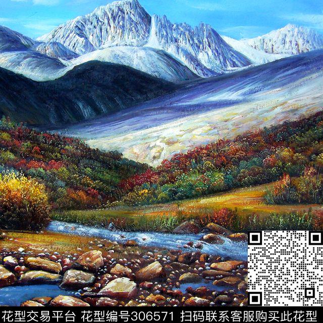 油画风景山水清新数码印花华亿平台下载（图片编号: 306571） - 瓦栏（Walan）