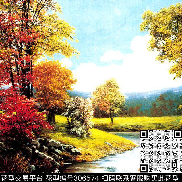 唯美油画风景河流沿岸数码印花华亿平台下载（图片编号: 306574） - 瓦栏（Walan）