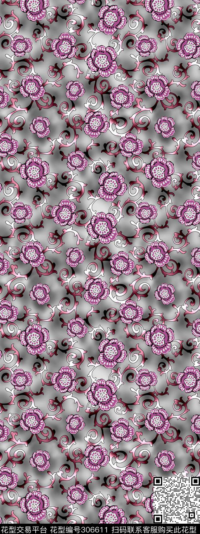 复古花卉手绘水彩渐变数码印花华亿平台下载（图片编号: 306611） - 瓦栏（Walan）