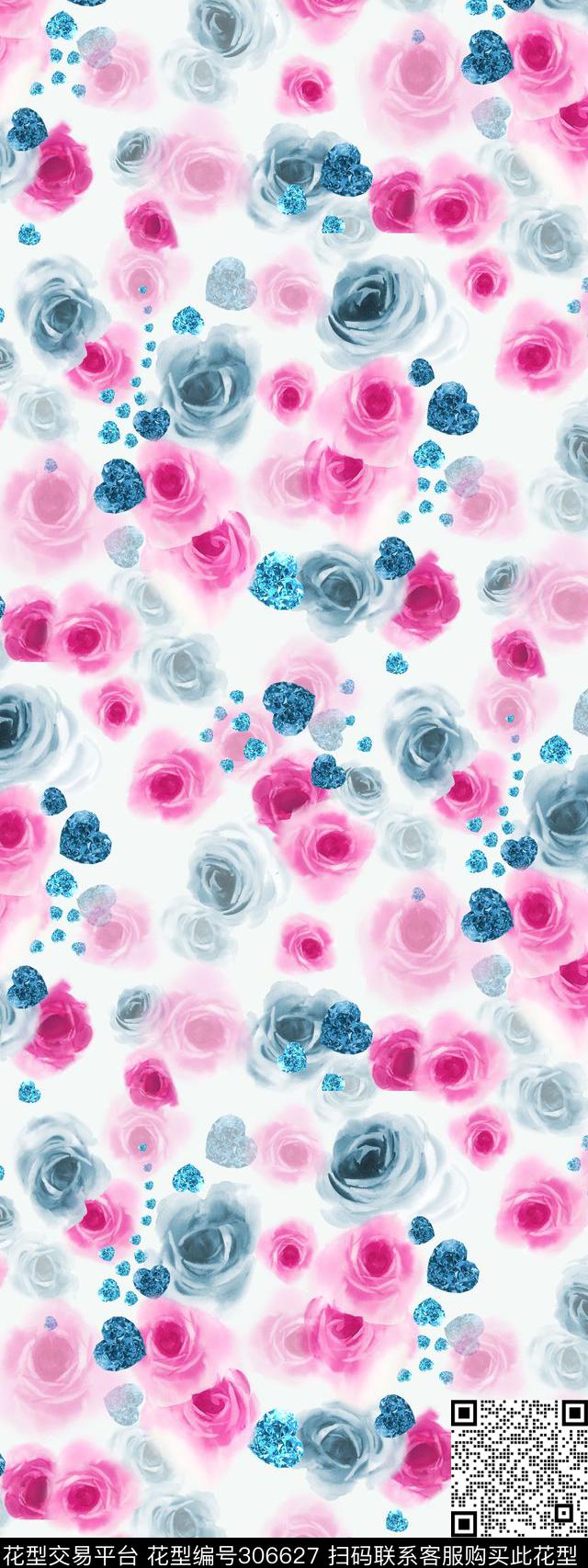 手绘水彩花卉珠宝双色数码印花华亿平台下载（图片编号: 306627） - 瓦栏（Walan）