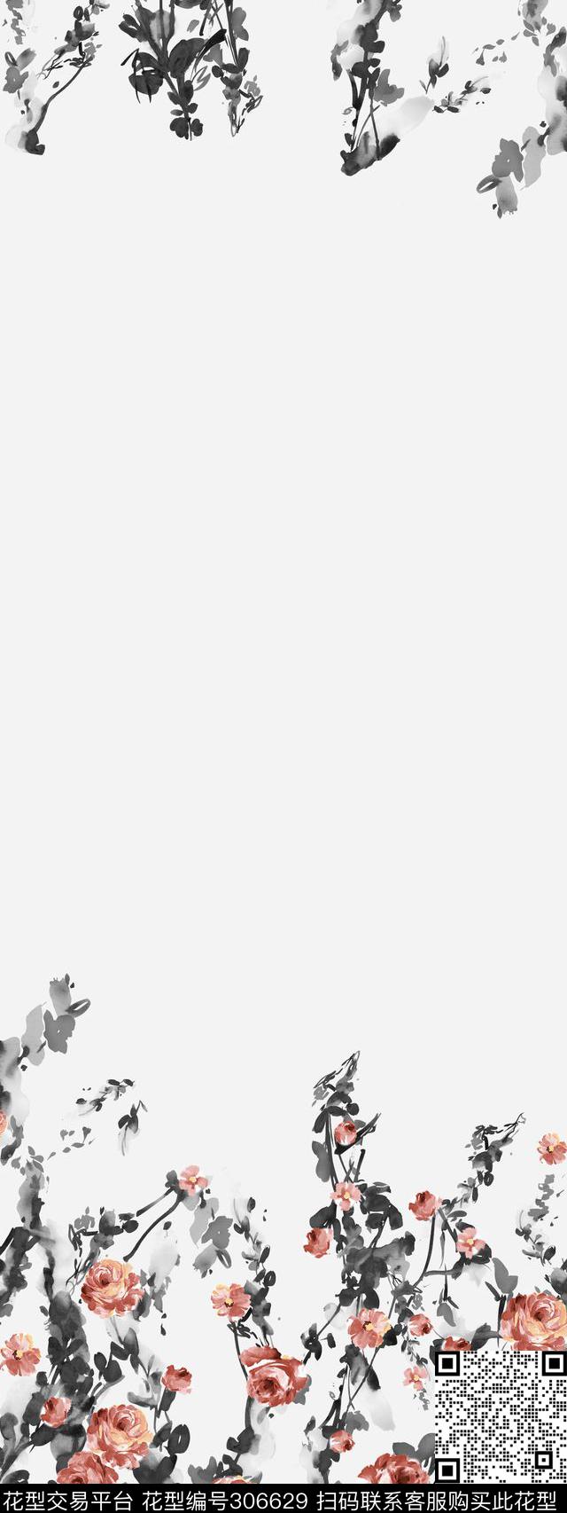 手绘水墨花卉写意清新传统印花华亿平台下载（图片编号: 306629） - 瓦栏（Walan）