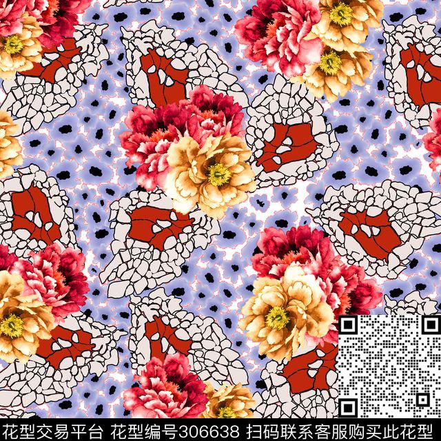 手绘水彩花卉碎片肌理蝌蚪数码印花华亿平台下载（图片编号: 306638） - 瓦栏（Walan）
