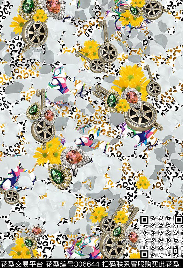 碎花豹纹钥匙数码印花华亿平台下载（图片编号: 306644） - 瓦栏（Walan）