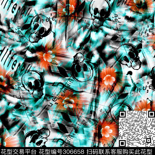 手绘骷髅字母数码印花华亿平台下载（图片编号: 306658） - 瓦栏（Walan）