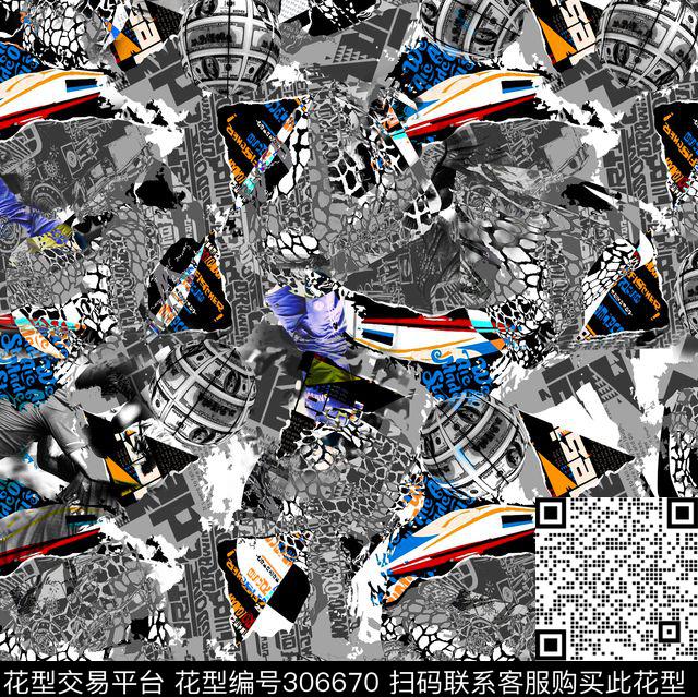 几何线条抽象多彩数码印花华亿平台下载（图片编号: 306670） - 瓦栏（Walan）