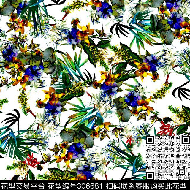 油画花卉清新热带植物数码印花华亿平台下载（图片编号: 306681） - 瓦栏（Walan）