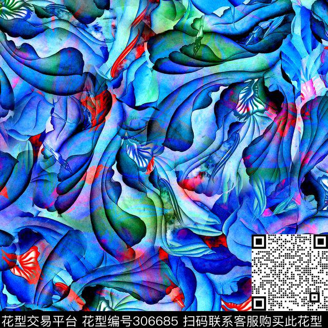 手绘水彩白菜叶抽象数码印花华亿平台下载（图片编号: 306685） - 瓦栏（Walan）