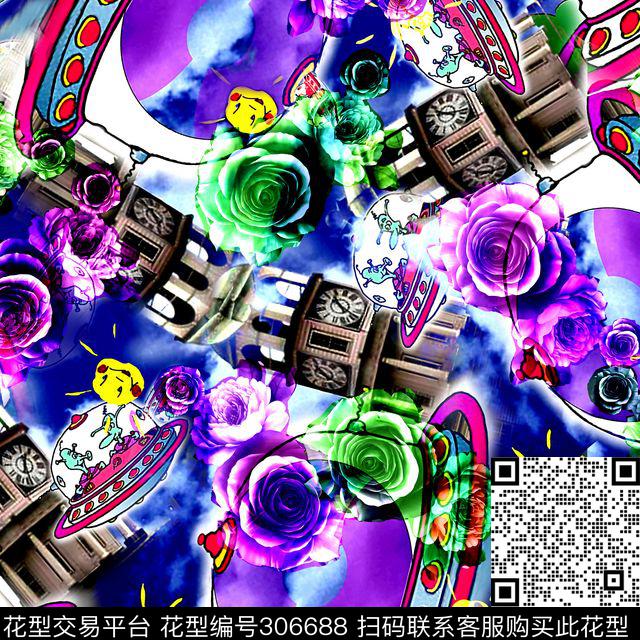 手绘水彩建筑摄影写实花卉数码印花华亿平台下载（图片编号: 306688） - 瓦栏（Walan）