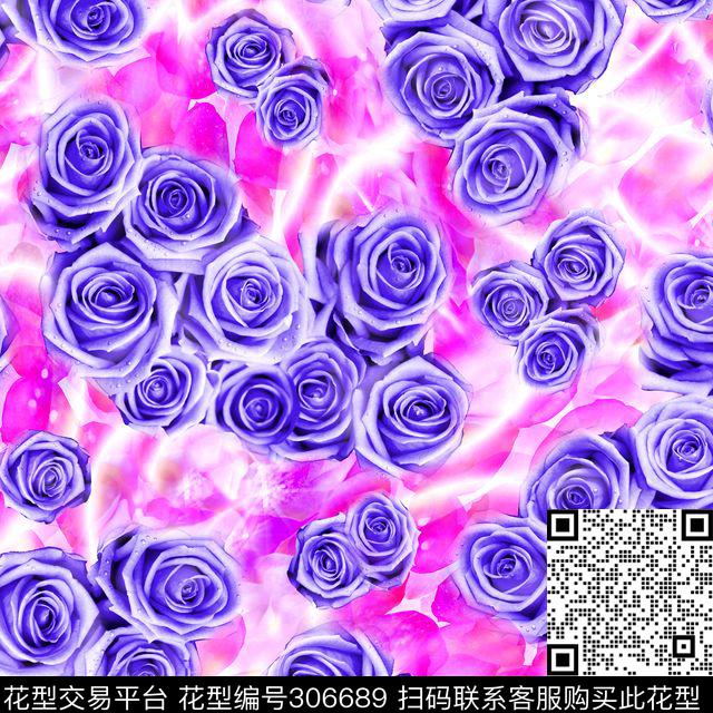 玫瑰摄影写实花卉光感数码印花华亿平台下载（图片编号: 306689） - 瓦栏（Walan）