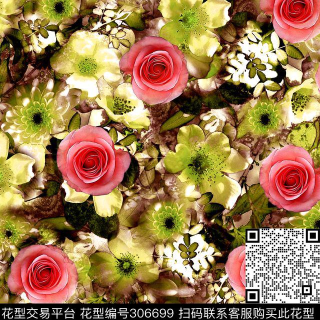 摄影写实花卉藤叶清新数码印花华亿平台下载（图片编号: 306699） - 瓦栏（Walan）