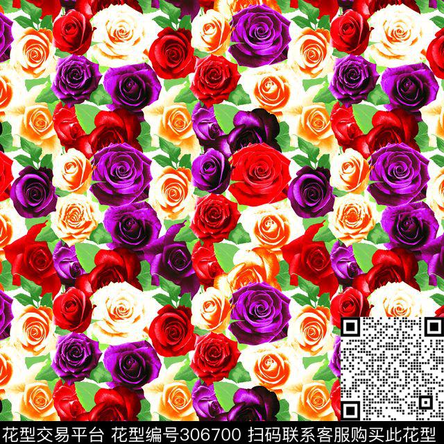玫瑰花卉多彩数码印花华亿平台下载（图片编号: 306700） - 瓦栏（Walan）