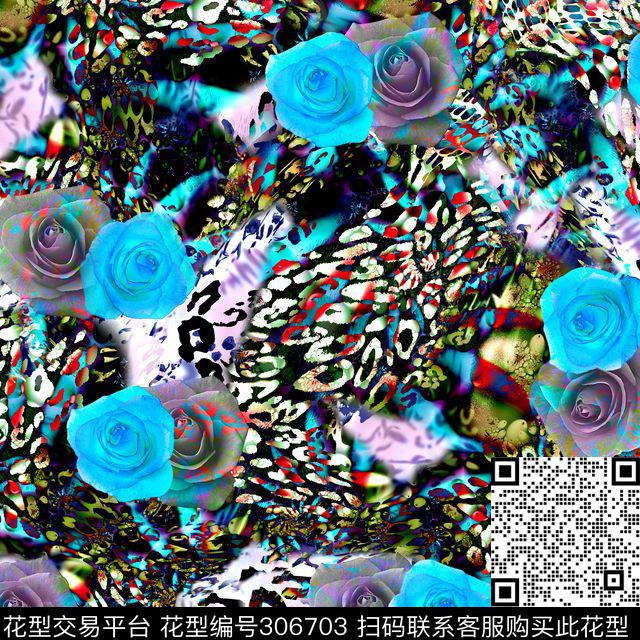 花卉玫瑰炫彩数码印花华亿平台下载（图片编号: 306703） - 瓦栏（Walan）