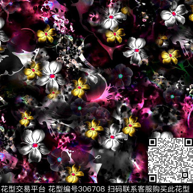 手绘水彩花卉豹纹光感数码印花华亿平台下载（图片编号: 306708） - 瓦栏（Walan）